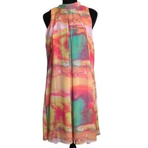 Abstract Print Sleeveless Chiffon Halter Shift Pink Dress Size 14 Wedding Dance